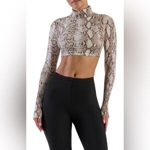 Naked Wardrobe Cream and Brown Snake Print Crop Top
